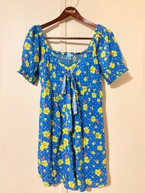 NWT Draper James Jennifer Polka Dot Floral Tie Front Mini Dress W/ Puff Sleeves